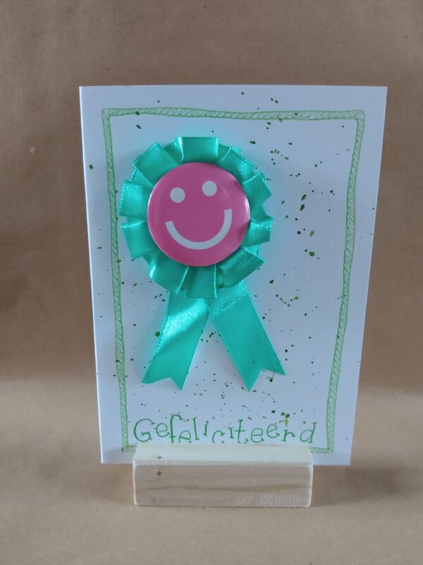 Gefeliciteerd met button -groen/roze