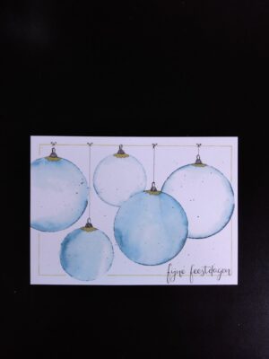 Blauwe kerstballen - aquarel liggend