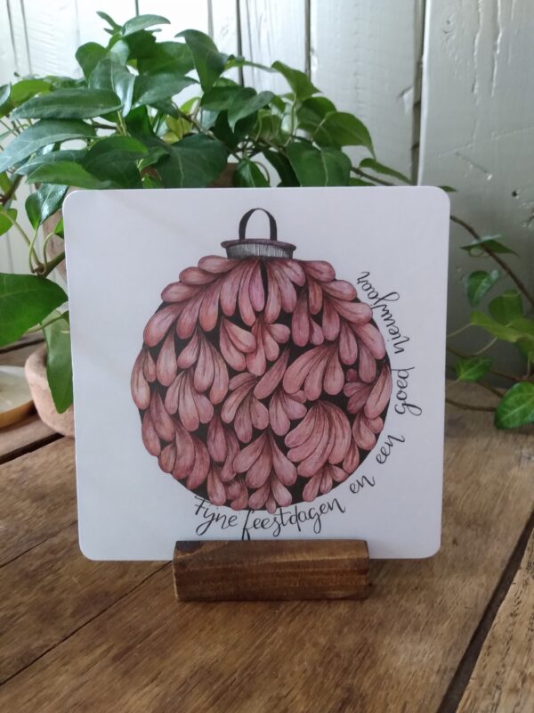 Kerstbal roze blad