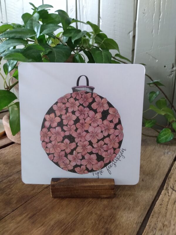 Kerstbal roze bloem