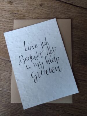 Kaart met zomerbloemzaadjes: Lieve juf bedankt dat u mij hielp groeien